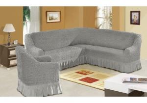 Чехол на угловой диван и 1 кресло / Серый